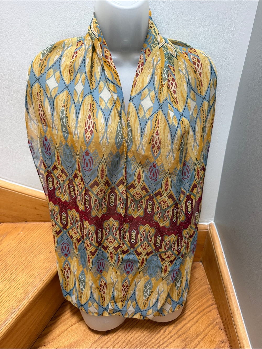 The Art Institute of Chicago Oblong Silk Scarf — Gold & Blue Paisley Print
